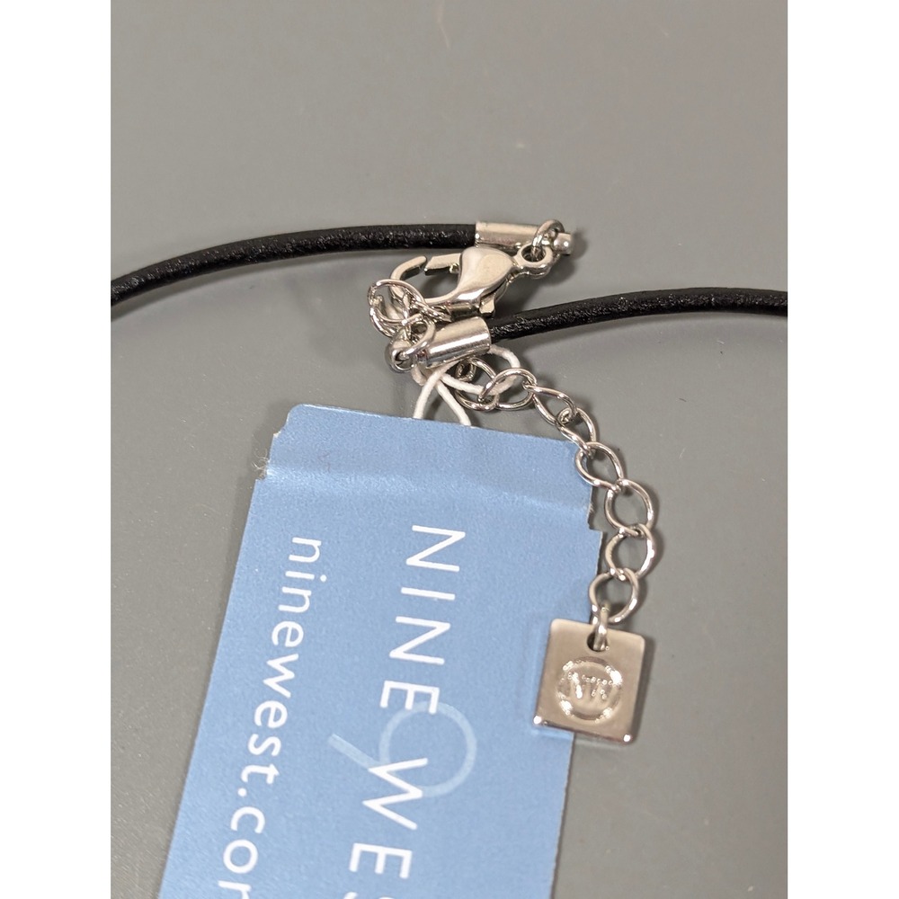 NWT Nine West Silver Tone Initial E Pendant Black Cord Necklace 18" Minimalist - Picture 5 of 7
